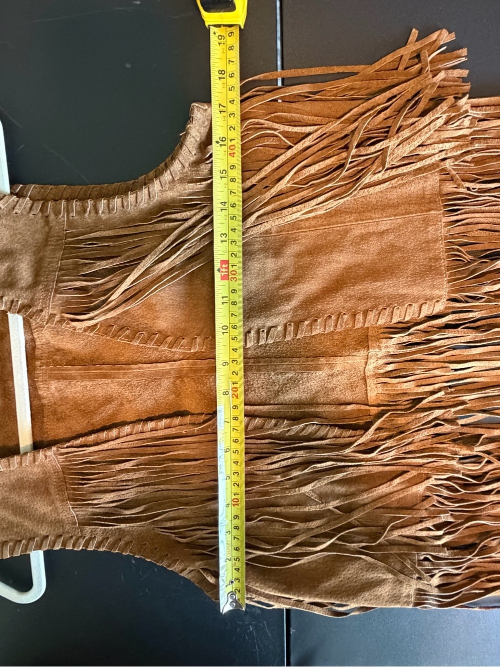 Tom & Eva Brown 100% Genuine Suede Leather Fringe Vest - Picture 5 of 7